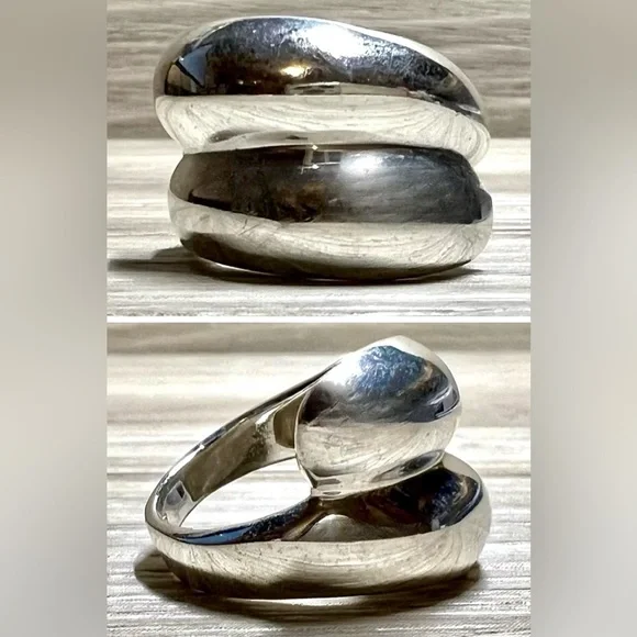 Vintage Designer MWS Sterling Silver Modernist Double Wave Wrap Ring, Size 5.5 - Picture 1 of 10
